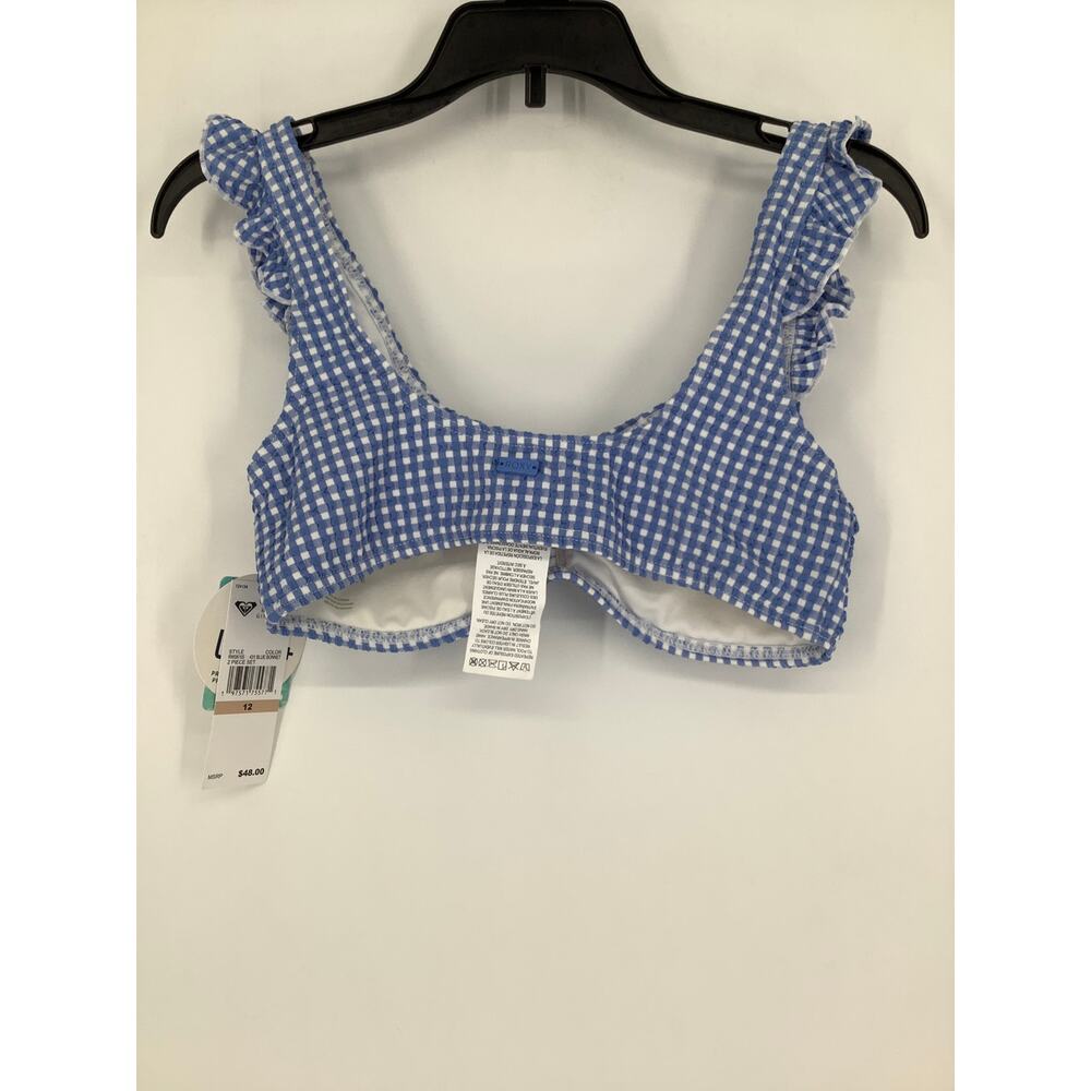 Roxy Girls' 12 Blue White Check Me Out Bikini Set Swimwear Beach Resort M35-28 - Picture 5 of 7